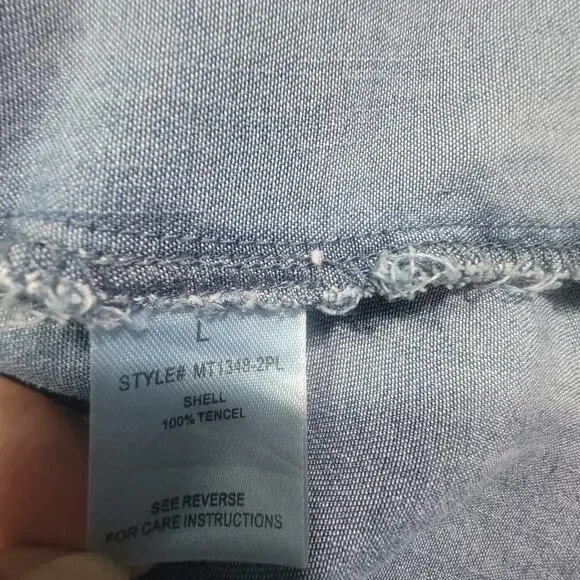 Oli & Hali Womens L Chambray Tiered Babydoll Dress Short Sleeve Blue - Picture 9 of 10